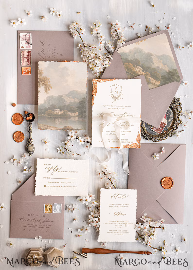 deckled edged wedding invitation