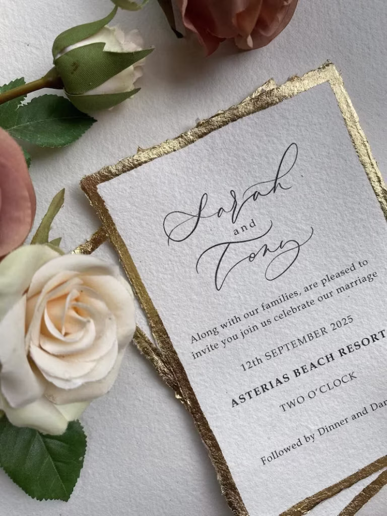 metallic edged wedding invitation