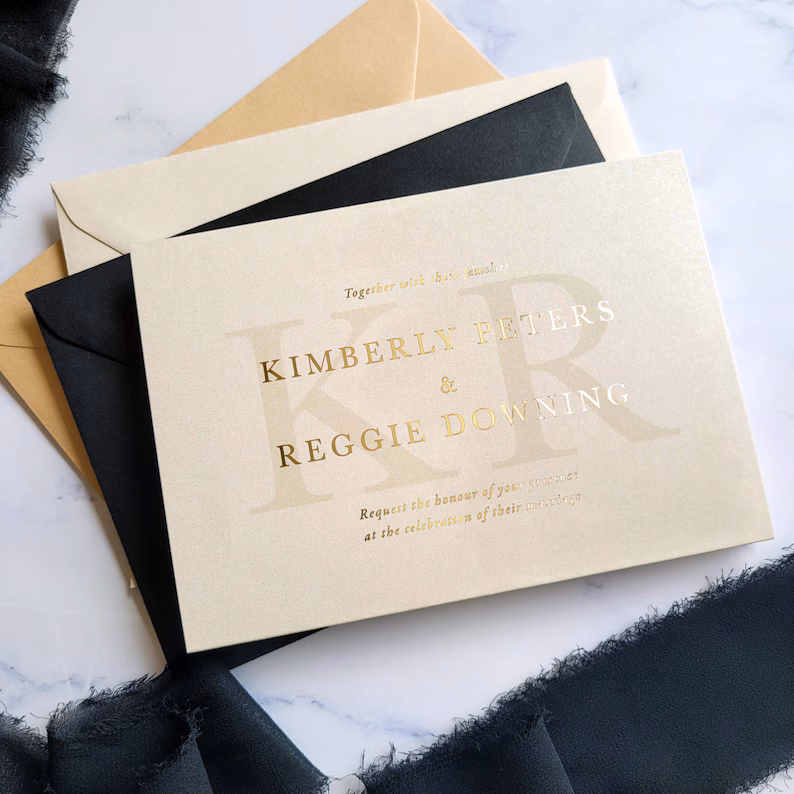 gold stamped wedding invitation
